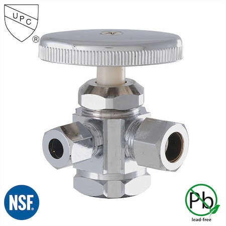 Thrifco Plumbing 1/2 Inch FIP x 1/2 Inch Comp x 3/8 Inch Comp Multi Turn Brass Angle Stop 4405593